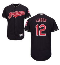 Men's Majestic Cleveland Indians #12 Francisco Lindor Navy Blue Alternate Flex Base Authentic Collection MLB Jersey