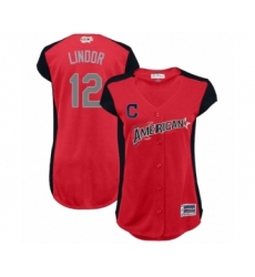 Women's Cleveland Indians #12 Francisco Lindor Authentic Red American League 2019 Baseball All-Star Jersey