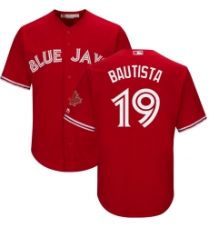 Youth Majestic Toronto Blue Jays #19 Jose Bautista Replica Scarlet Alternate MLB Jersey