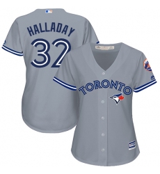 Women's Majestic Toronto Blue Jays #32 Roy Halladay Replica Grey Road MLB Jersey