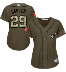 Women's Majestic Toronto Blue Jays #29 Joe Carter Authentic Green Salute to Service MLB Jersey