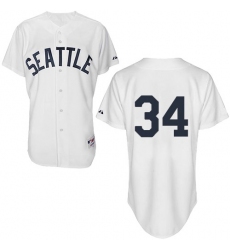 Men's Majestic Seattle Mariners #34 Felix Hernandez Replica White 1909 Turn Back The Clock MLB Jersey
