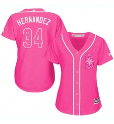 Women's Majestic Seattle Mariners #34 Felix Hernandez Authentic Pink Fashion Cool Base MLB Jersey