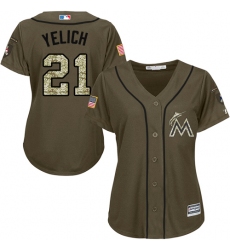 Women's Majestic Miami Marlins #21 Christian Yelich Authentic Green Salute to Service MLB Jersey