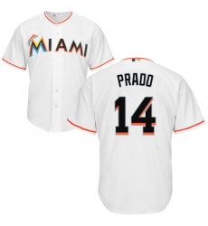 Youth Majestic Miami Marlins #14 Martin Prado Authentic White Home Cool Base MLB Jersey