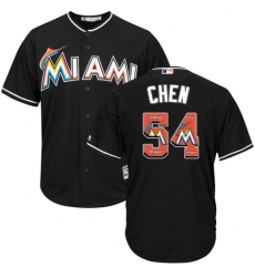 Men's Majestic Miami Marlins #54 Wei-Yin Chen Authentic Black Team Logo Fashion Cool Base MLB Jersey