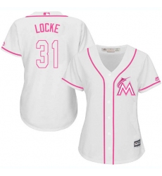 Women's Majestic Miami Marlins #31 Jeff Locke Authentic White Fashion Cool Base MLB Jersey