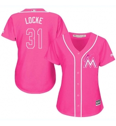 Women's Majestic Miami Marlins #31 Jeff Locke Replica Pink Fashion Cool Base MLB Jersey