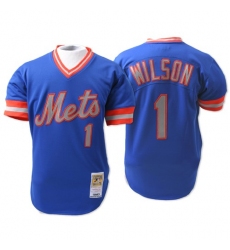 Men's Mitchell and Ness New York Mets #1 Mookie Wilson Authentic Blue Throwback MLB Jersey