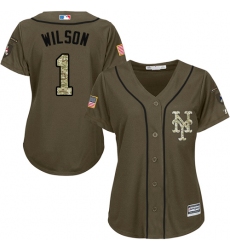 Women's Majestic New York Mets #1 Mookie Wilson Authentic Green Salute to Service MLB Jersey