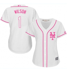 Women's Majestic New York Mets #1 Mookie Wilson Authentic White Fashion Cool Base MLB Jersey