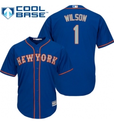 Youth Majestic New York Mets #1 Mookie Wilson Authentic Royal Blue Alternate Road Cool Base MLB Jersey