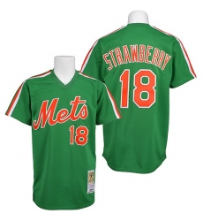 Men's Mitchell and Ness New York Mets #18 Darryl Strawberry Authentic Green Throwback MLB Jersey