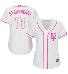 Women's Majestic New York Mets #18 Darryl Strawberry Authentic White Fashion Cool Base MLB Jersey