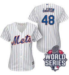 Women's Majestic New York Mets #48 Jacob deGrom Authentic White/Blue Strip 2015 World Series MLB Jersey