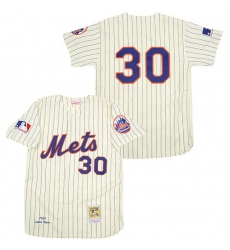 Men's Mitchell and Ness New York Mets #30 Nolan Ryan Authentic White/Blue Strip Throwback MLB Jersey