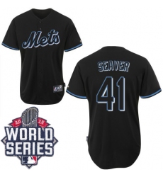 Men's Majestic New York Mets #41 Tom Seaver Replica Black Fashion 2015 World Series MLB Jersey