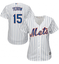 Women's Majestic New York Mets #15 Tim Tebow Authentic White Home Cool Base MLB Jersey