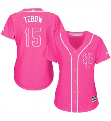 Women's Majestic New York Mets #15 Tim Tebow Replica Pink Fashion Cool Base MLB Jersey