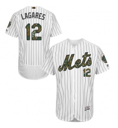 Men's Majestic New York Mets #12 Juan Lagares Authentic White 2016 Memorial Day Fashion Flex Base MLB Jersey