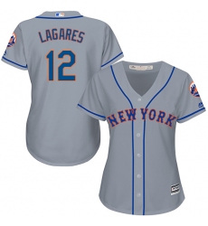 Women's Majestic New York Mets #12 Juan Lagares Authentic Grey Road Cool Base MLB Jersey