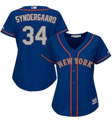 Women's Majestic New York Mets #34 Noah Syndergaard Authentic Royal Blue Alternate Road Cool Base MLB Jersey