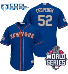 Men's Majestic New York Mets #52 Yoenis Cespedes Replica Royal Blue Alternate Road Cool Base 2015 World Series MLB Jersey