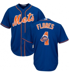 Men's Majestic New York Mets #4 Wilmer Flores Authentic Royal Blue Team Logo Fashion Cool Base MLB Jersey