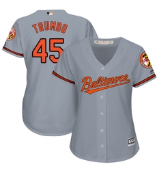 Women's Majestic Baltimore Orioles #45 Mark Trumbo Authentic Grey Road Cool Base MLB Jersey