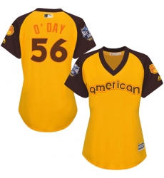 Women's Majestic Baltimore Orioles #56 Darren O'Day Authentic Yellow 2016 All-Star American League BP Cool Base MLB Jersey