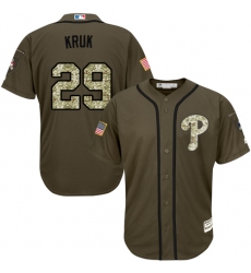 Men's Majestic Philadelphia Phillies #29 John Kruk Replica Green Salute to Service MLB Jersey