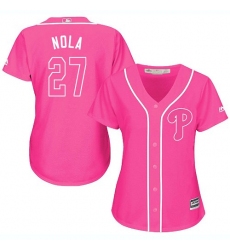 Women's Majestic Philadelphia Phillies #27 Aaron Nola Authentic Pink Fashion Cool Base MLB Jersey