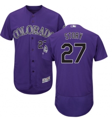Men's Majestic Colorado Rockies #27 Trevor Story Purple Alternate Flex Base Authentic Collection MLB Jersey
