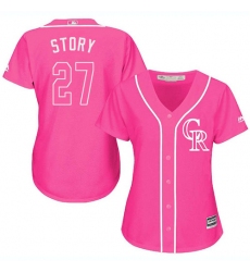 Women's Majestic Colorado Rockies #27 Trevor Story Authentic Pink Fashion Cool Base MLB Jersey