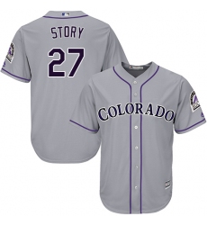 Youth Majestic Colorado Rockies #27 Trevor Story Authentic Grey Road Cool Base MLB Jersey