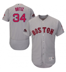 Men's Majestic Boston Red Sox #34 David Ortiz Grey Road Flex Base Authentic Collection 2018 World Series Champions MLB Jersey