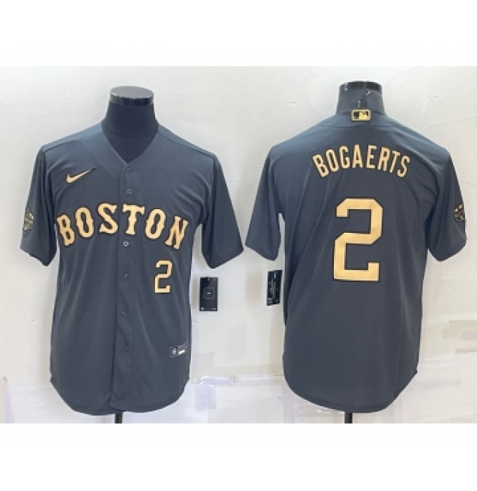 Men's Boston Red Sox #2 Xander Bogaerts Number Grey 2022 All Star Stitched Cool Base Nike Jersey