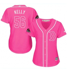 Women's Majestic Boston Red Sox #56 Joe Kelly Authentic Pink Fashion 2018 World Series Champions MLB Jersey
