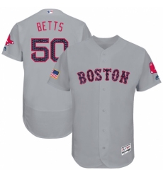 Men's Majestic Boston Red Sox #50 Mookie Betts Grey Stars & Stripes Authentic Collection Flex Base MLB Jersey
