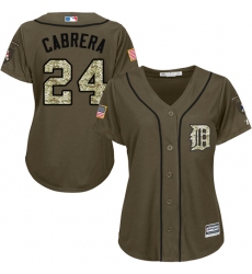 Women's Majestic Detroit Tigers #24 Miguel Cabrera Replica Green Salute to Service MLB Jersey