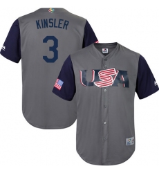 Men's USA Baseball Majestic #3 Ian Kinsler Gray 2017 World Baseball Classic Replica Team Jersey
