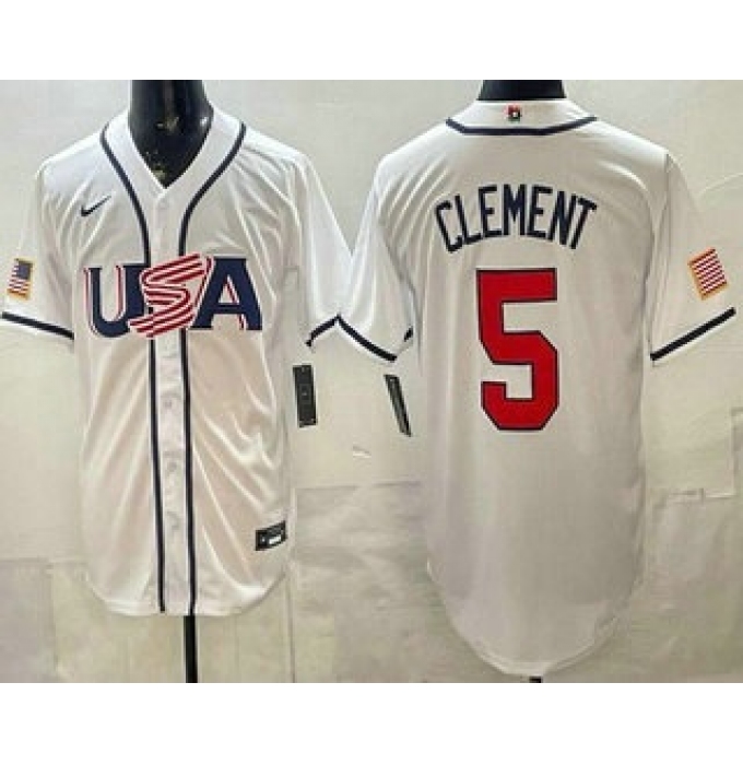 Men's USA #5 Ernie Clement White 2026 World Baseball Classic Cool Base Jersey
