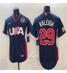 Men's USA Baseball #29 Cal Raleigh Navy 2026 World Baseball Classic United States 250th Anniversary Road Stadium Stitched Jersey