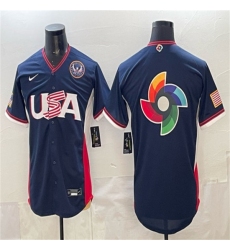 Men's USA Baseball Team Big Logo Navy 2026 World Baseball Classic United States 250th Anniversary Road Stadium Stitched Jersey