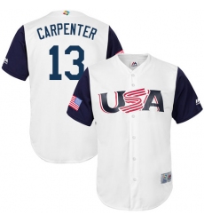 Men's USA Baseball Majestic #13 Matt Carpenter White 2017 World Baseball Classic Replica Team Jersey