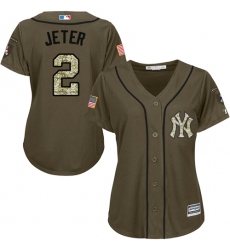 Women's Majestic New York Yankees #2 Derek Jeter Replica Green Salute to Service MLB Jersey