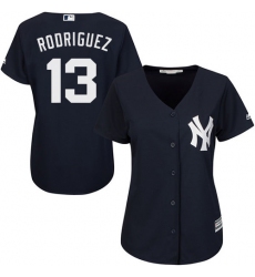 Women's Majestic New York Yankees #13 Alex Rodriguez Authentic Navy Blue Alternate MLB Jersey