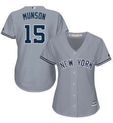 Women's Majestic New York Yankees #15 Thurman Munson Authentic Grey Road MLB Jersey