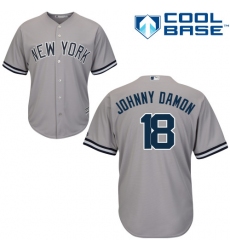 Men's Majestic New York Yankees #18 Johnny Damon Replica Grey Road MLB Jersey
