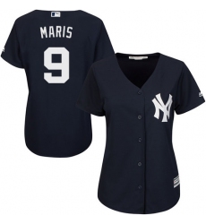 Women's Majestic New York Yankees #9 Roger Maris Authentic Navy Blue Alternate MLB Jersey